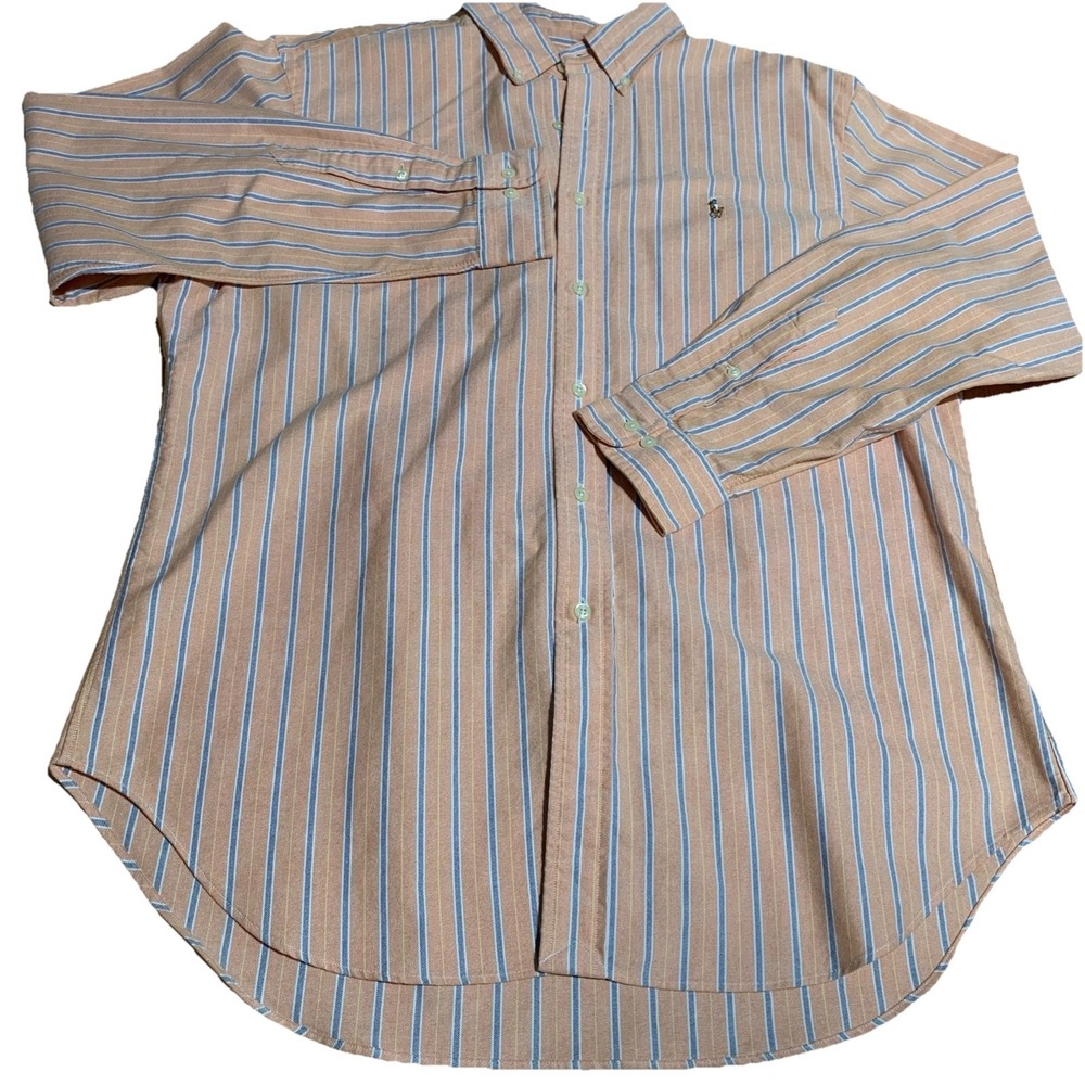 Ralph Lauren Shirt Mens 16.5-34/35 Orange Blue Stripe Classic Fit Flesh Pony